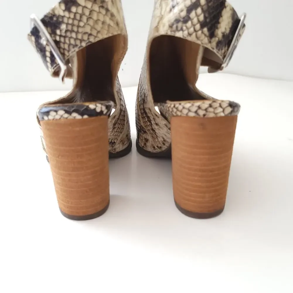 Vionic Blakely Heels Slingback Open Toe Snakeskin Embossed Neutrals Women 6